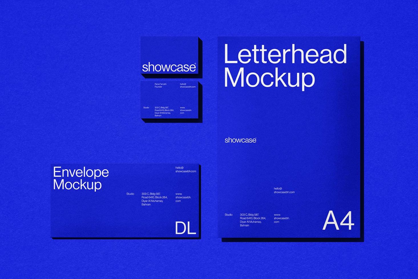 Blue letterhead and envelope stationery mockup design templates with A4 size, ideal for presentations and branding for designers.